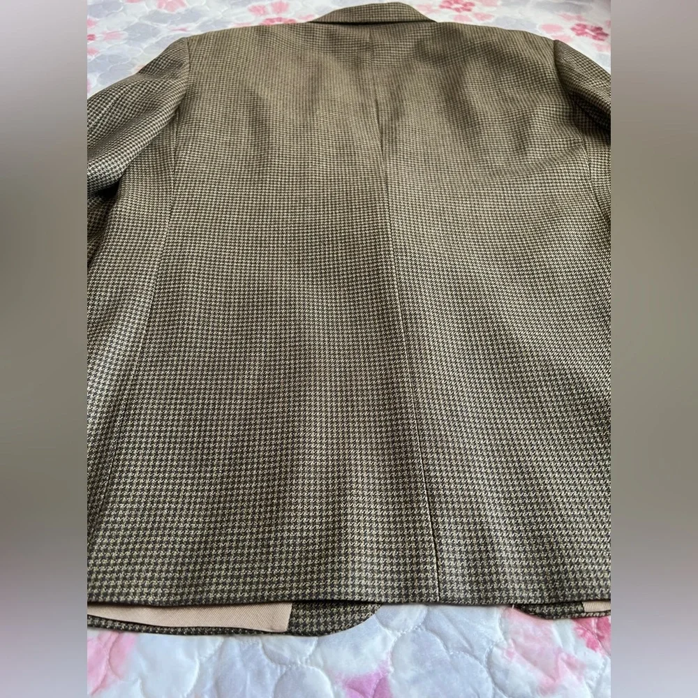 Oscar de la Renta Menswear Black Brown Houndstooth Wool Blazer Sport Coat 42R